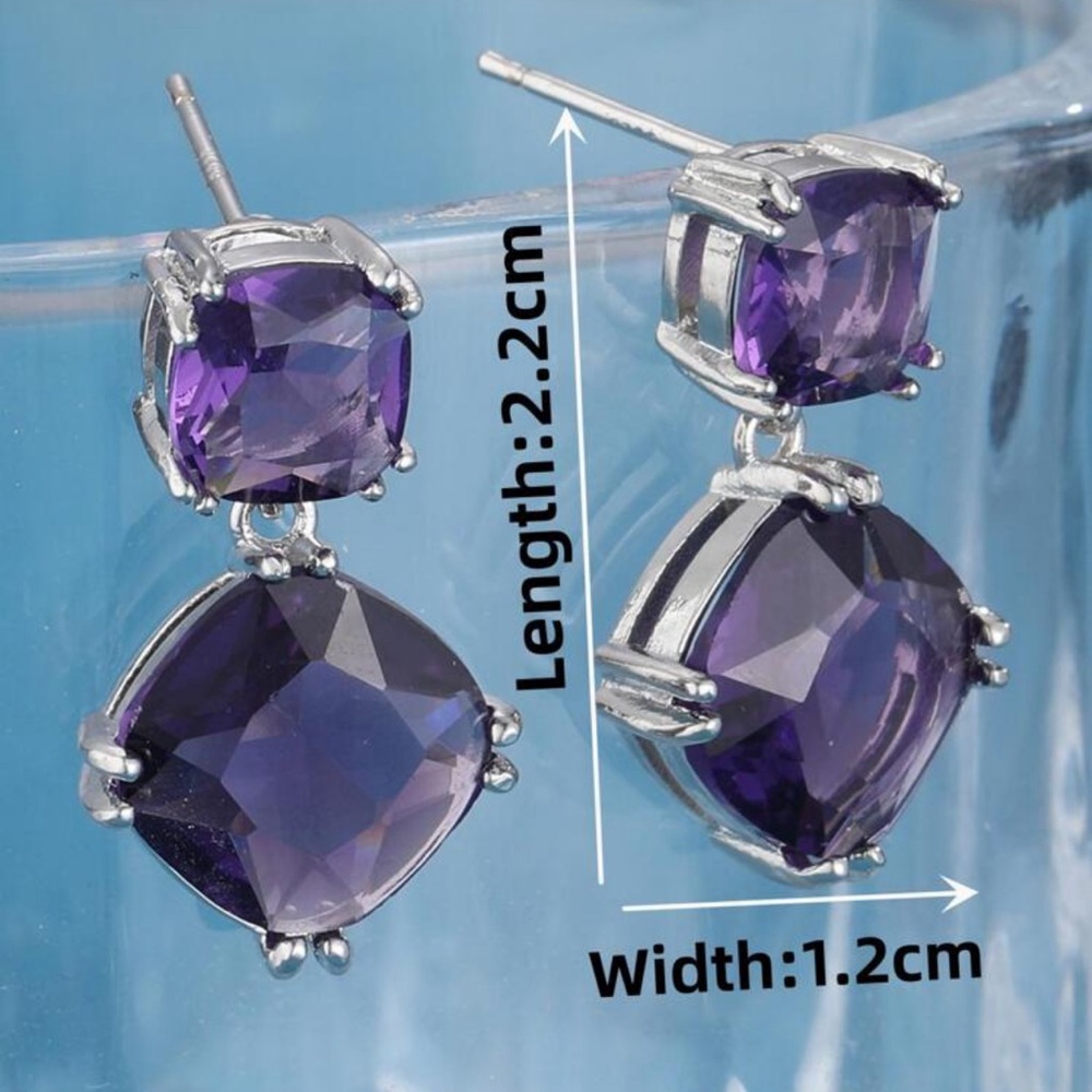 4 Ct Cushion Cut Simulated Amethyst Drop Dangle 14K White Gold Plated Earrings - Picture 3 of 11